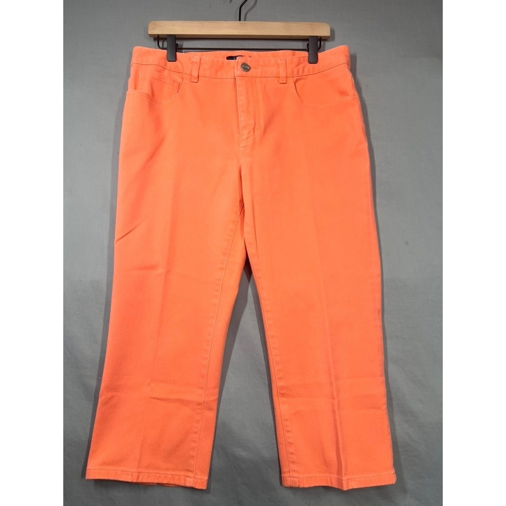 Chaps Womens Orange Cropped Pants Size 12 Stretch Cotton Twill Straight Leg